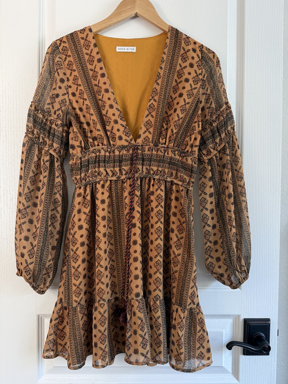 Moon River Patterned Smocked Mini Dress